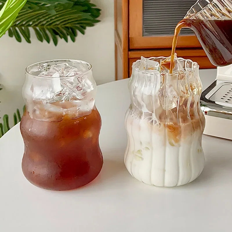 1pc Glass Cup 530ml Water Glasses Stripe Mug Heat-resistant Tumbler Drinkware Perfect For Tea Juice Milk Coffee For Party Altar