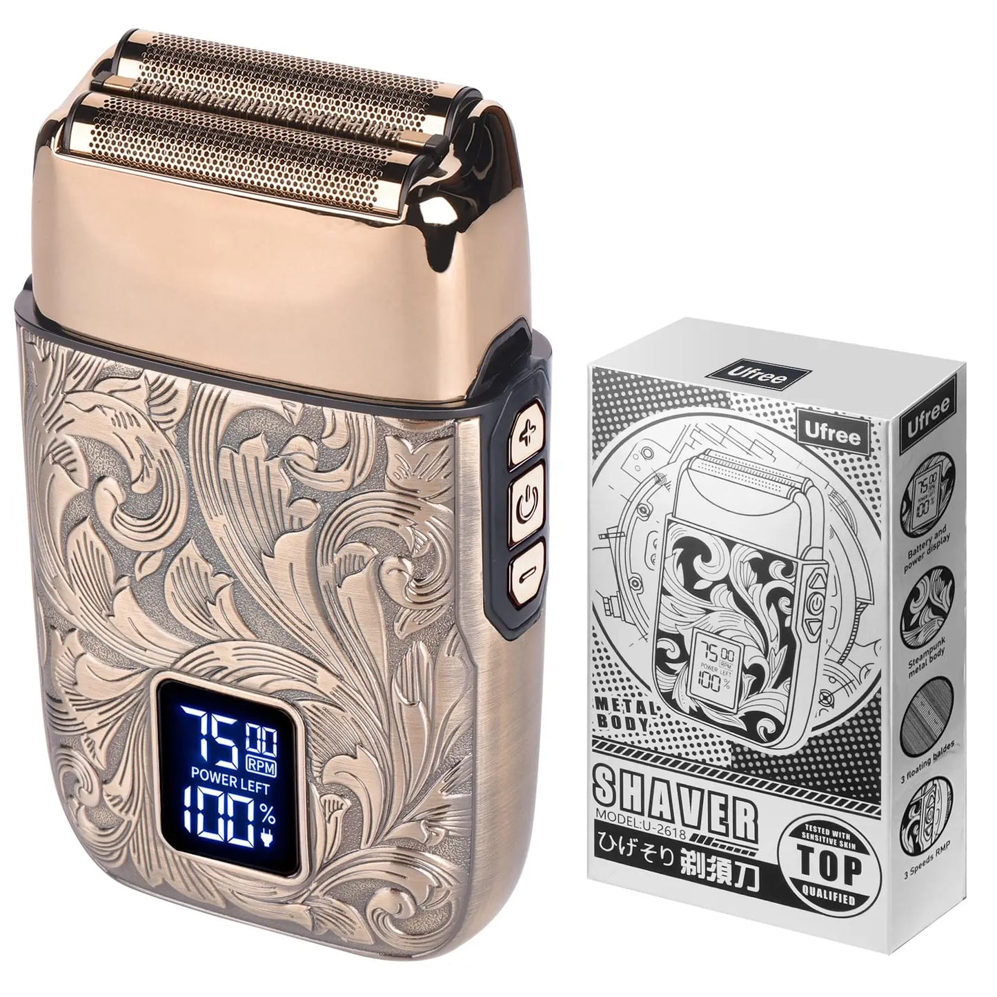 Ufree Close Shave Electric Foil Shavers for Men, 3-Speed Electric Razor, Bald Head Shavers, Face Shaving Beard Trimmer with LCD