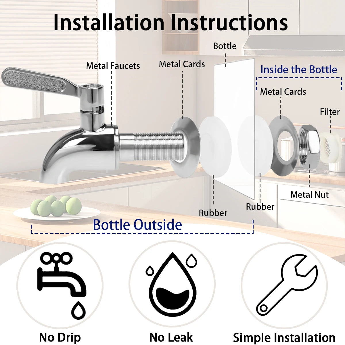 Drink Dispenser 2 Packs 1 Gallon Glass with Stand and 304 Stainless Steel Faucet Party Iced Tea Lemonade Juice Water Dispenser