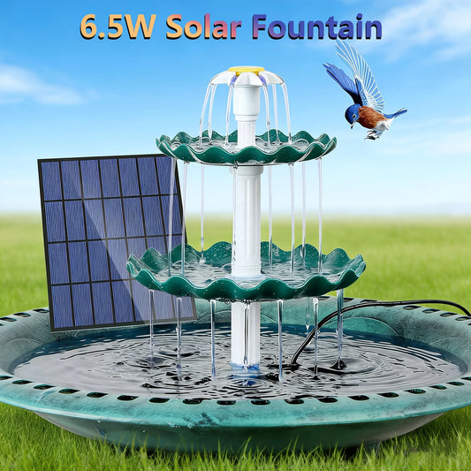 6.5W Solar Pump Bird Bath Fountain, Dark Green 3-Layer Flowing Fountain, Detachable Solar Fountain, Suitable For Bird Bath, Gard