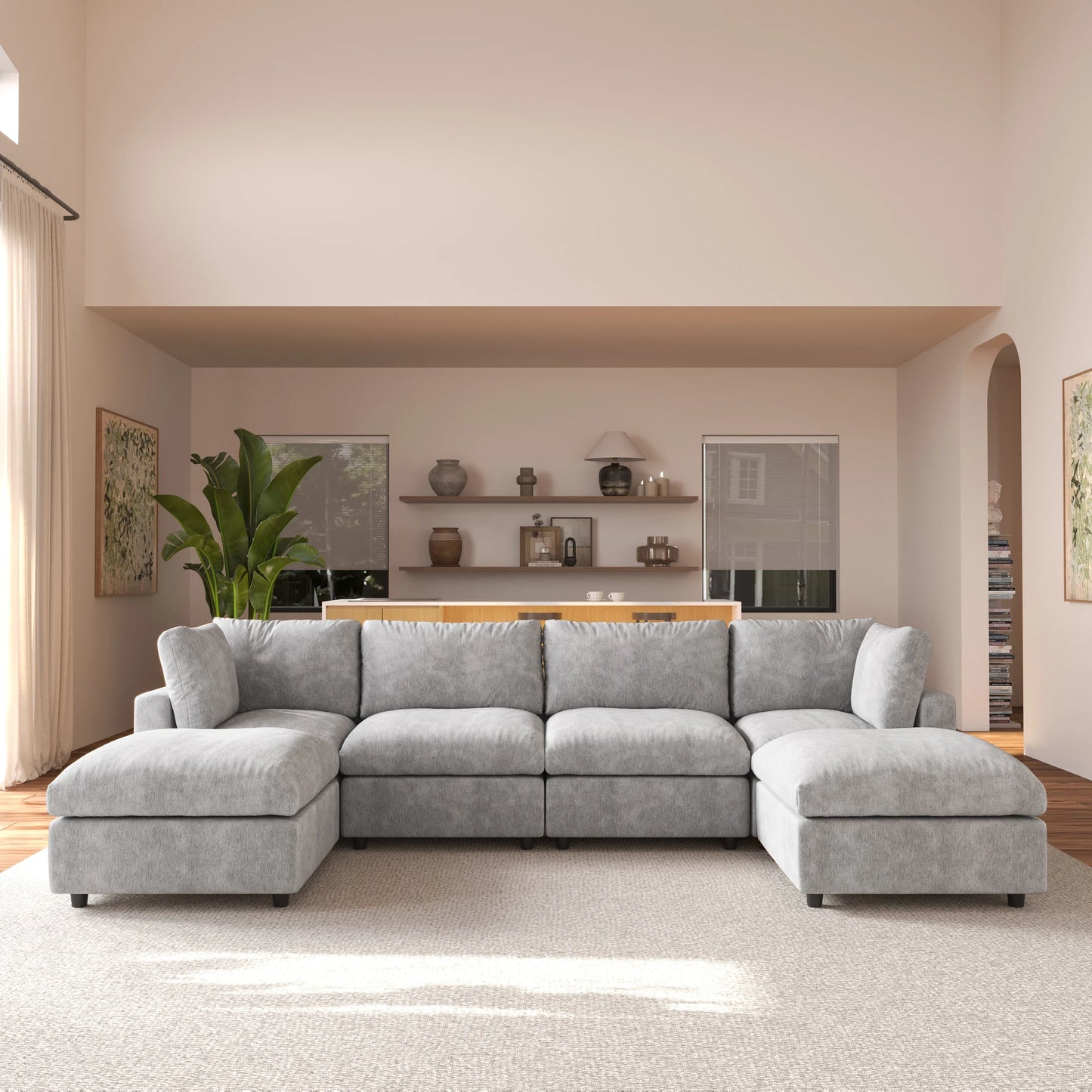 Sdorens Sectional Sofas for Living Room Modern Cloud Couch Chenille U-shaped Modular Sectional Sofa with Reversible Ottomans