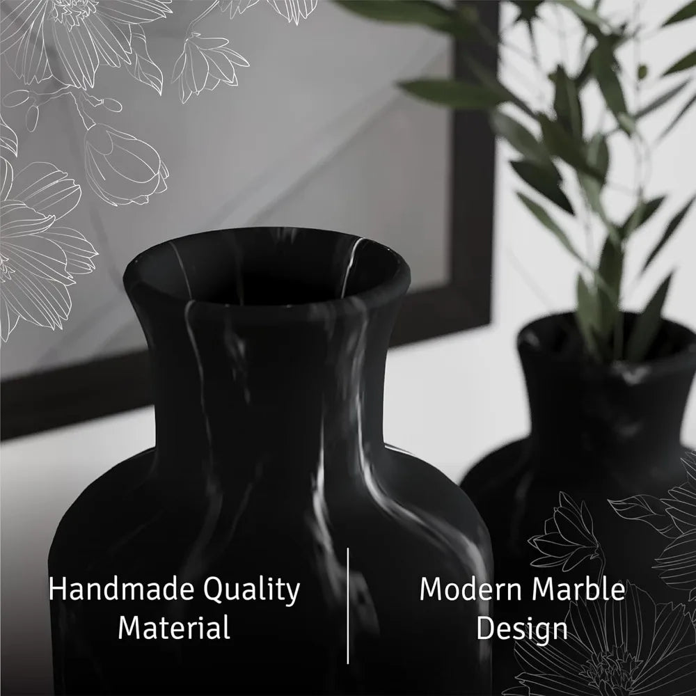 Black Marble Look Vase Set - Vases Home Decor, Premium Quality for Holding Pampas Grass, Dried/Fresh Flowers, Vases for Decor -