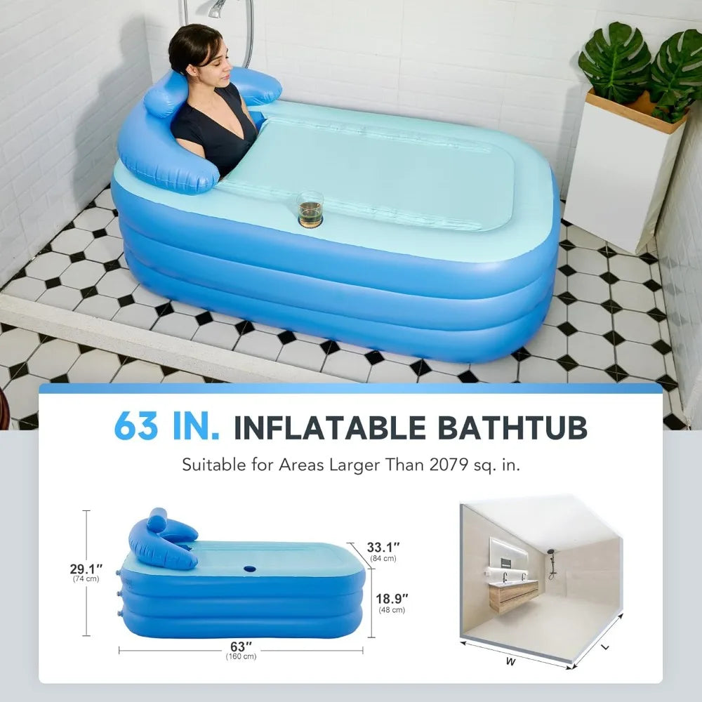 co-z inflatable adult bath tub, free-standing blow up bathtub with foldable portable feature for adult spa with electric air pum