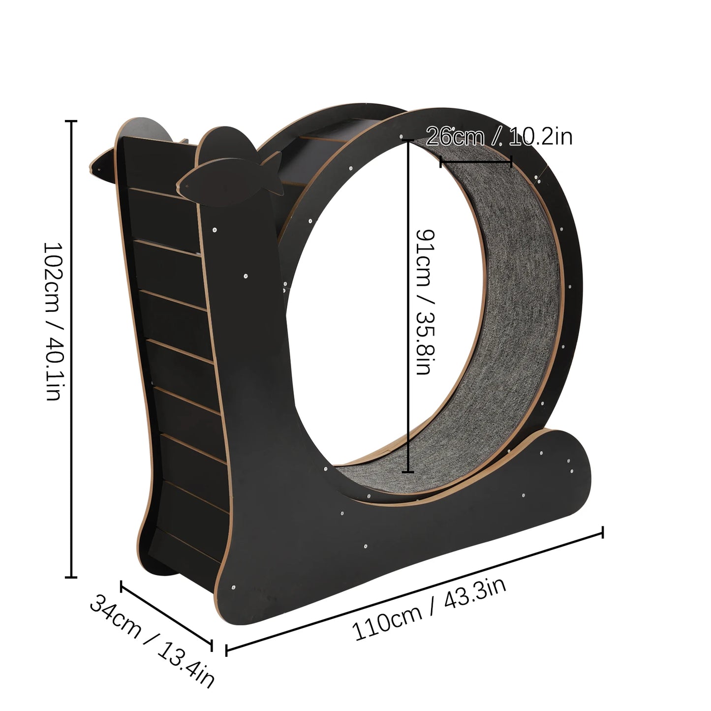 110*34*102cm Cat Exercise Wheel Large Cat Treadmill with Carpeted Runway Cat Sport Toy Fitness Weight Loss Device for Cats