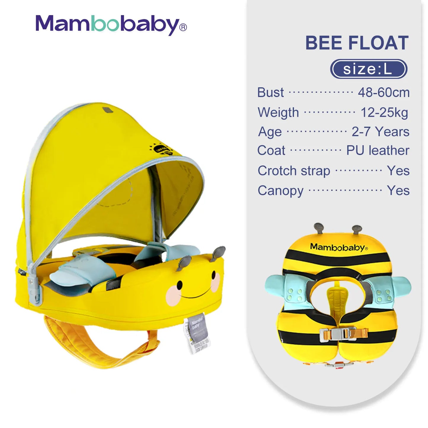 Mambobaby Shoulder Float with Croth Strap Non-Inflatable Baby Swim Ring with Canopy Kid Swimming Pool Float Child Water Circle