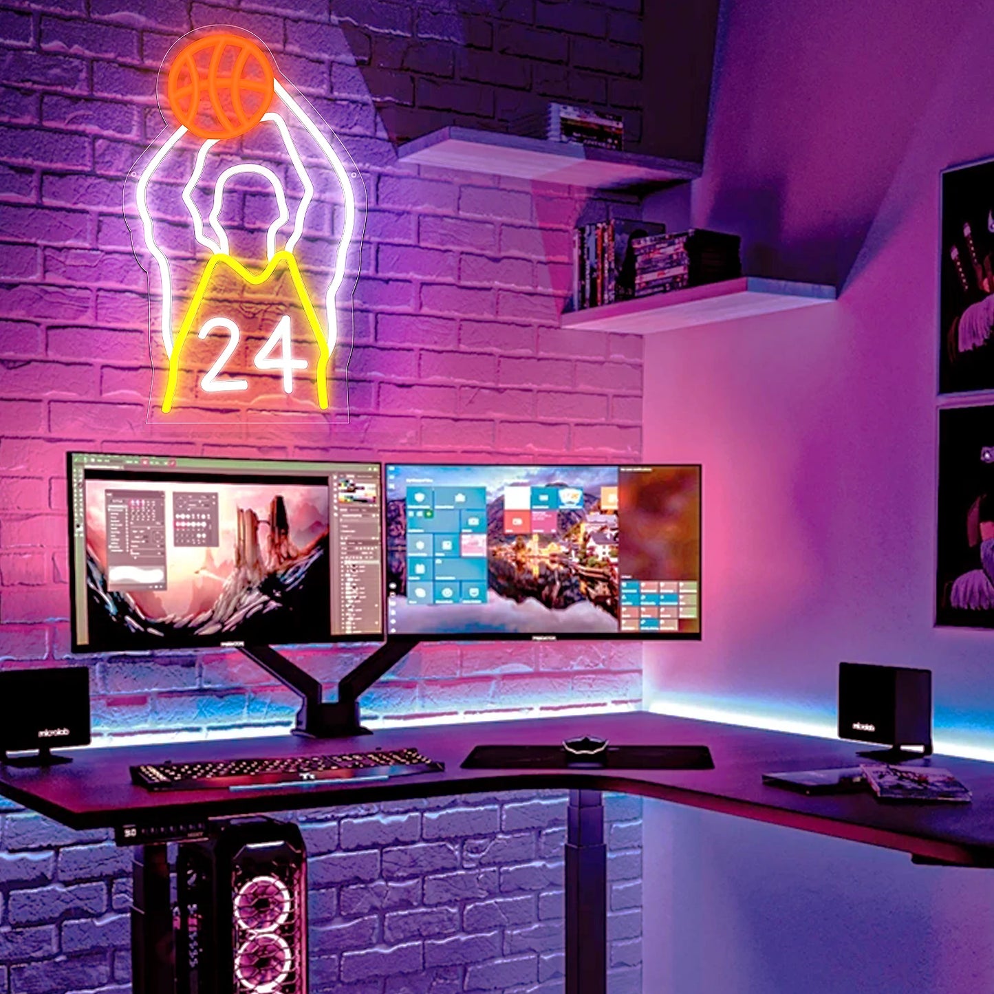 Neon Sign,Dimmable LED Neon Sign for Wall Decoration, Powered by USB Neon Sign, Sports Basketball Sign