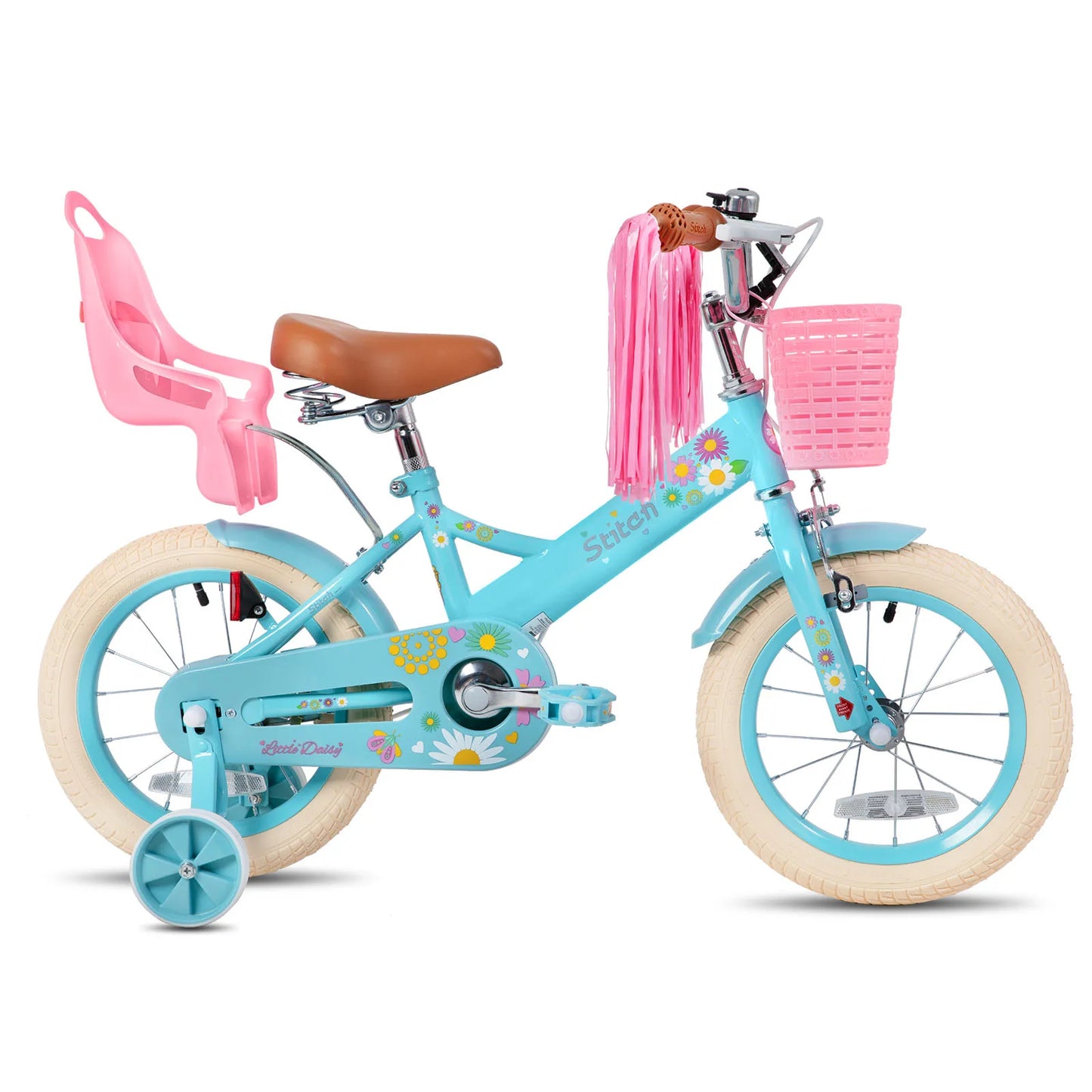 STITCH Kids Bike for Girls Boys Ages 2-7 Years, 12 14 16 Inch Girls Bikes with Doll Bike Seat & Streamers, Bicycle basket