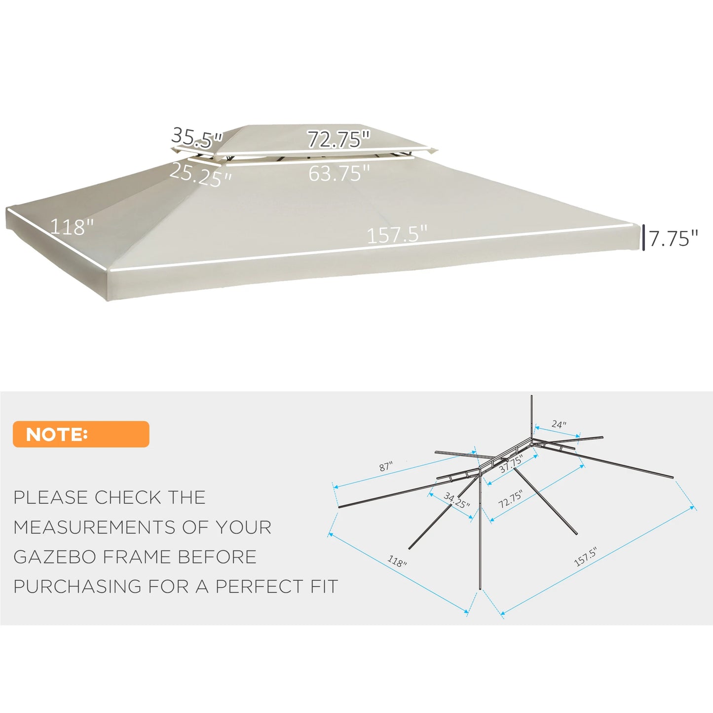 13' X 10' 2-Tier Gazebo Canopy Top Cover Replacement for Patio, Cream White