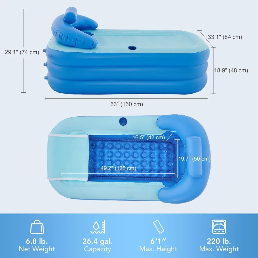 co-z inflatable adult bath tub, free-standing blow up bathtub with foldable portable feature for adult spa with electric air pum