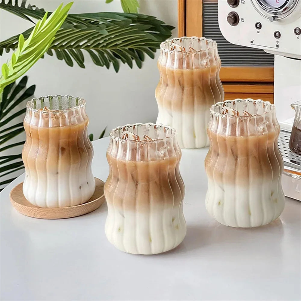 1pc Glass Cup 530ml Water Glasses Stripe Mug Heat-resistant Tumbler Drinkware Perfect For Tea Juice Milk Coffee For Party Altar