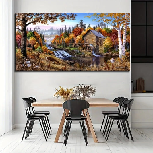 Autumn landscape canvas mural, modern abstract natural landscape print, 1.5 inch thick pine solid wood frame