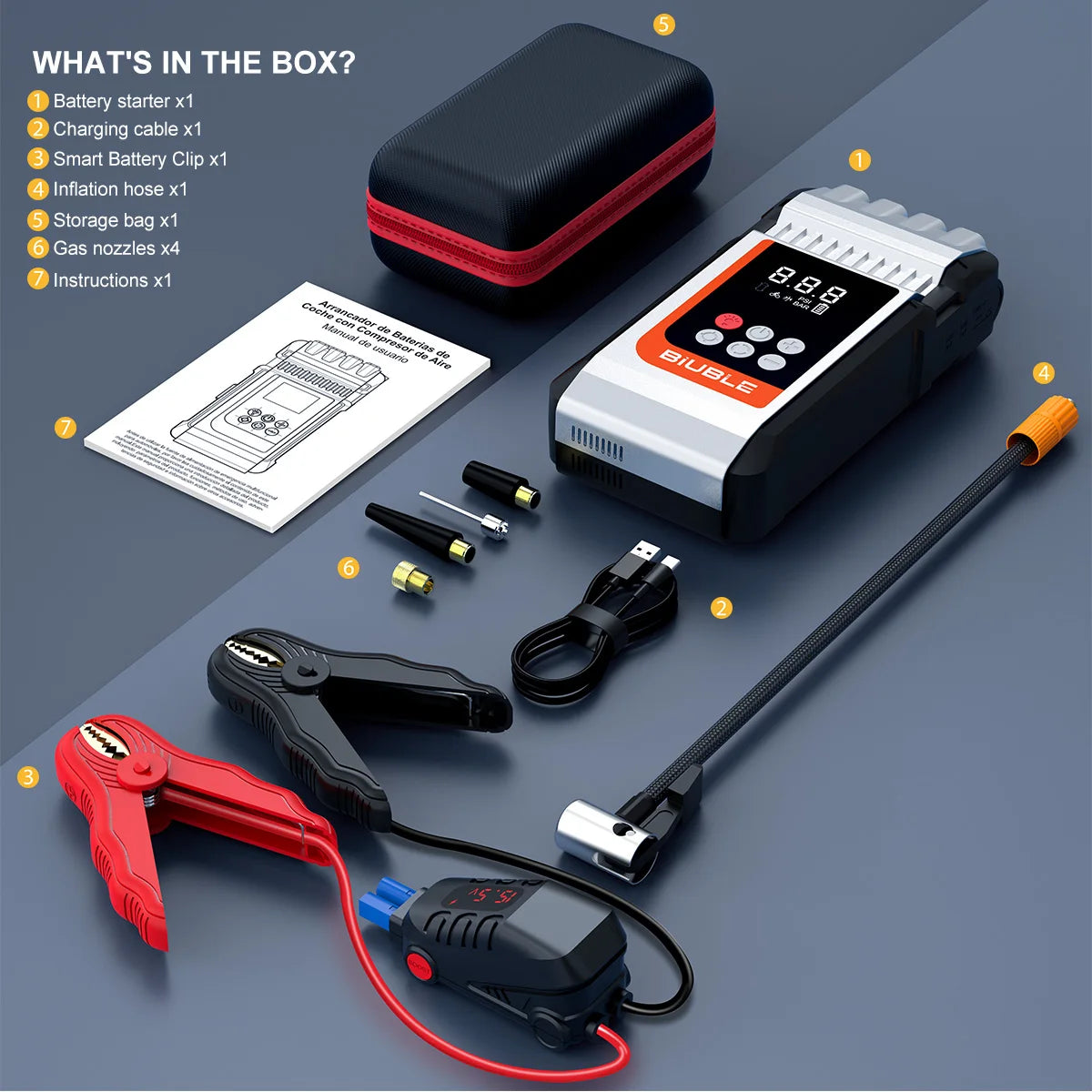8000A Car Jump Starter with Air Compressor, 150PSI Tire Inflator,12V Battery Booster for ALL Gas/10L Diesel, LED Portable Pack