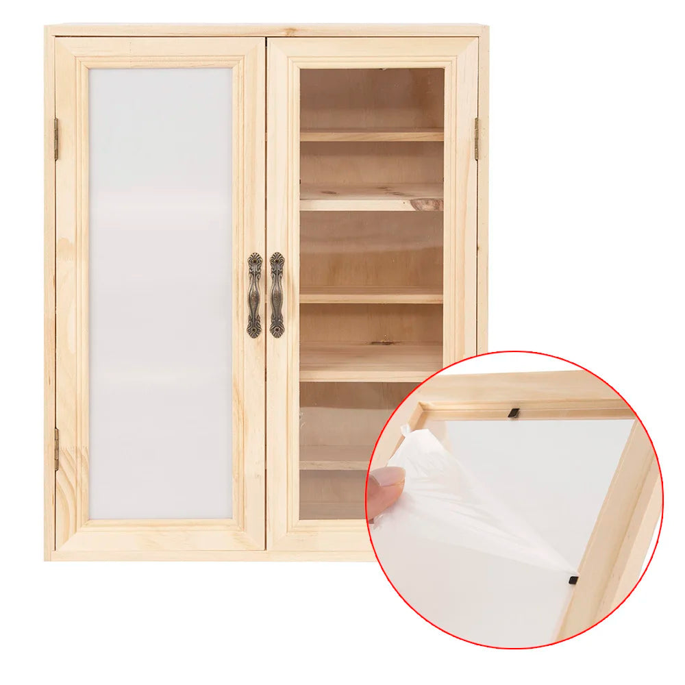 6 Layers Blind Box Display Rack Solid Wood Storage Cabinet with 3 Steps Dustproof Standing Double Door Display Cabinet