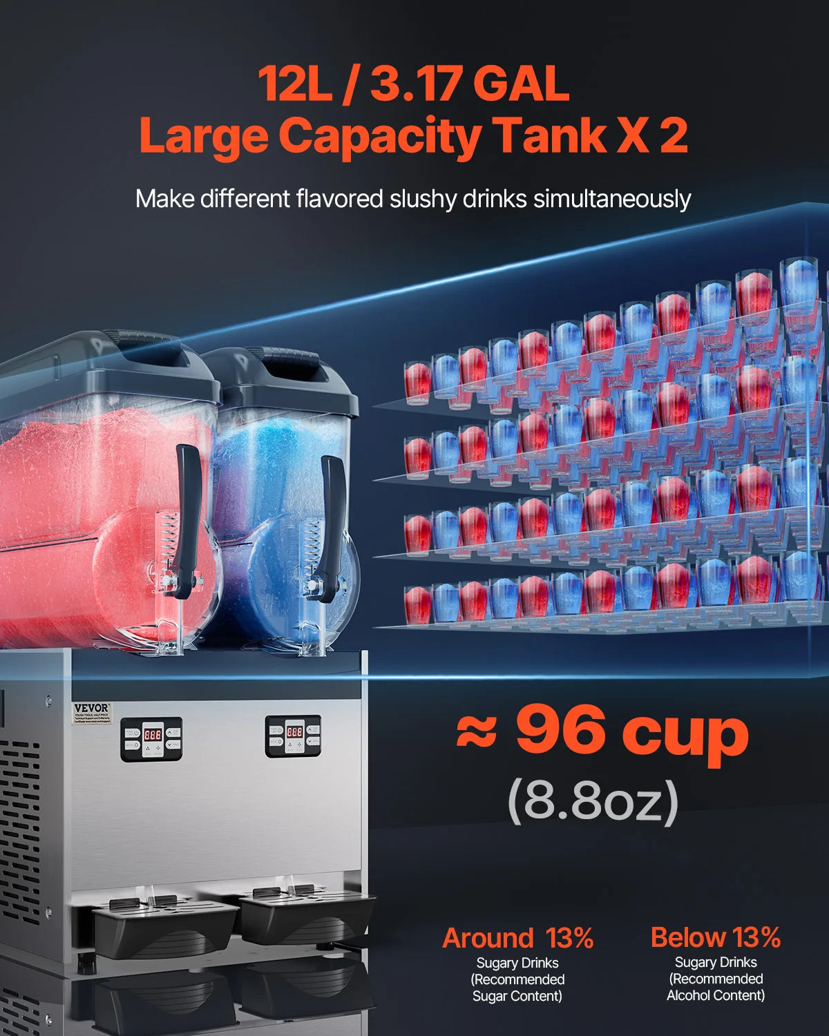 SucceBuy 3-36L Commercial Slushy Machine 1-3 Tanks Stainless Steel Margarita Smoothie Frozen Drink Maker for Party Restaurants