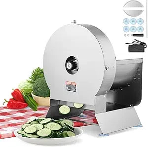 Electric Vegetable Slicer, 0-0.5/0-12mm Thickness Adjustable Commercial Slicer Machine, Convertible to Manual, Stainless S