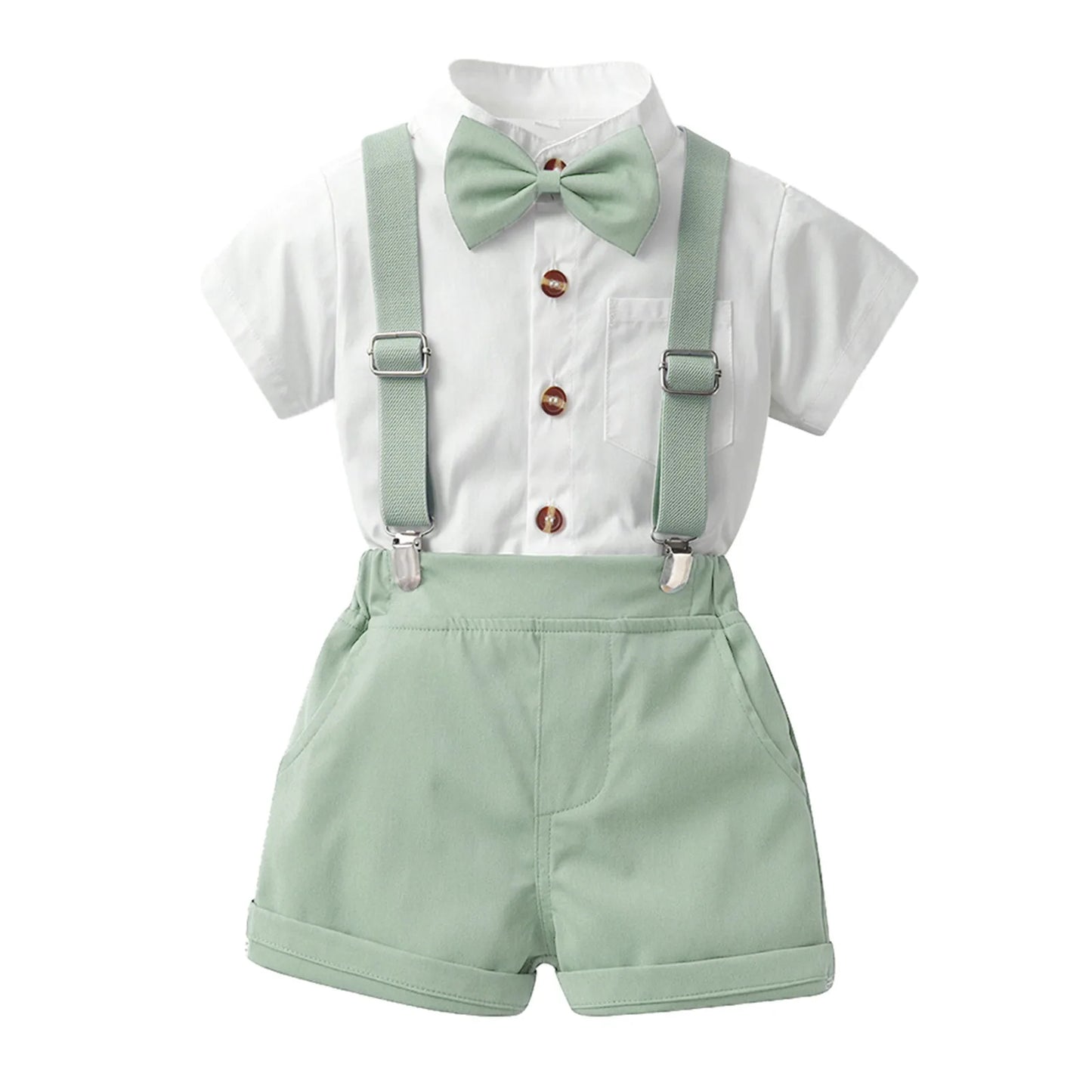 Toddler Boys Short Sleeve Shirt Tops Shorts Sets Tie Child Kids Gentleman Outfits Strap Jumpsuits Outfits Tracksuits 아동 상하복 세트