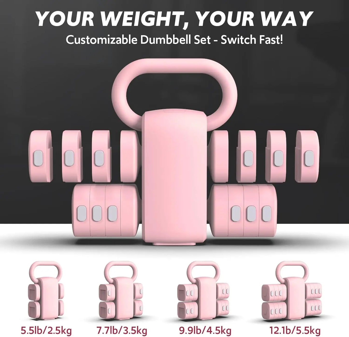 Adjustable Dumbbell Set 4-in-1, 2lb to 5.5lb Weights for Home Gym & Outdoor Exercise Training