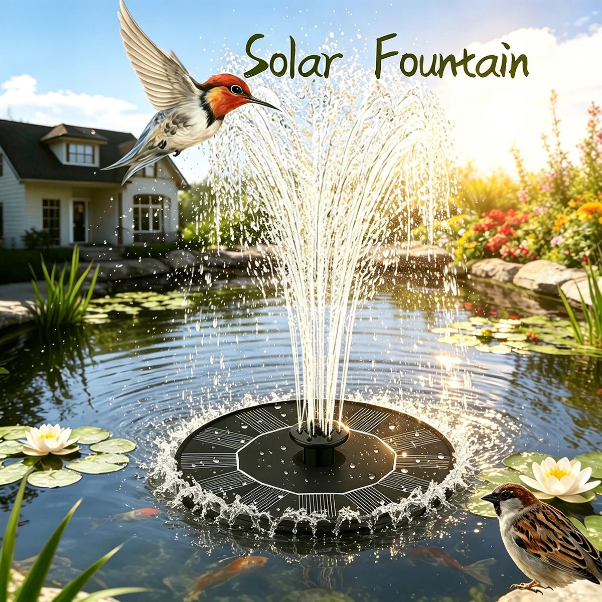 Floating Solar Water Fountain 1.4W Solar Powered Pond Fountain With Multiple Spray Nozzles Circulating Water Pump For Bird Bath Garden Patio Pool Yard Landscape Decoration