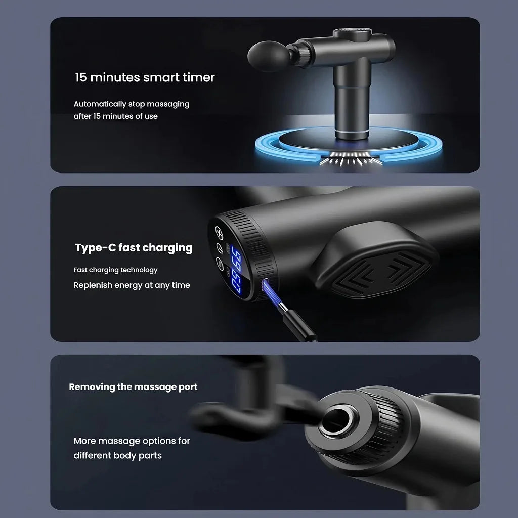 8 Attachment Multi Speed Massage Gun Professional Deep Tissue Muscle Massager for Body Relaxation