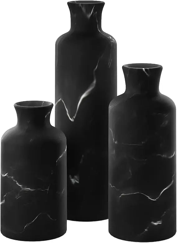 Black Marble Look Vase Set - Vases Home Decor, Premium Quality for Holding Pampas Grass, Dried/Fresh Flowers, Vases for Decor -