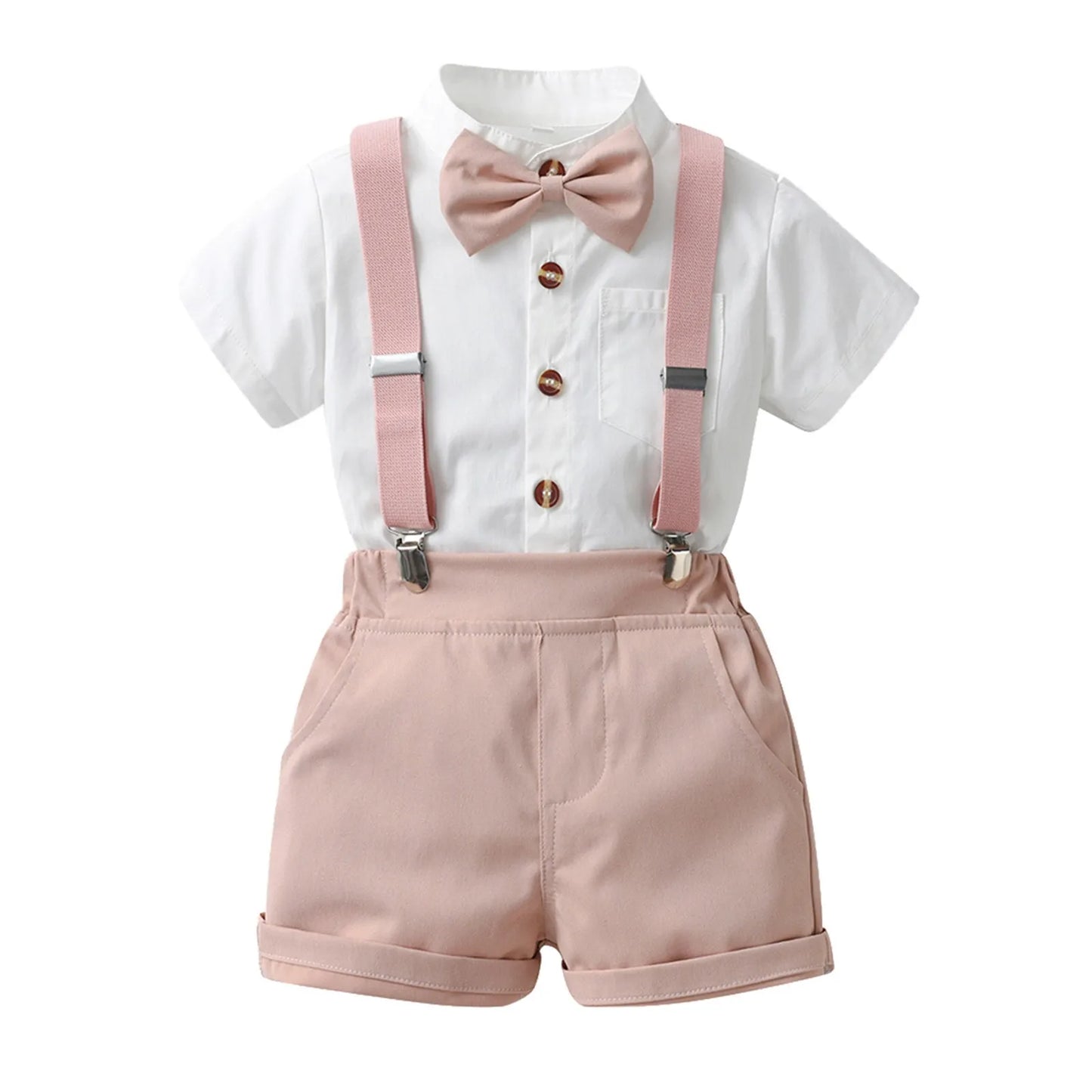 Toddler Boys Short Sleeve Shirt Tops Shorts Sets Tie Child Kids Gentleman Outfits Strap Jumpsuits Outfits Tracksuits 아동 상하복 세트