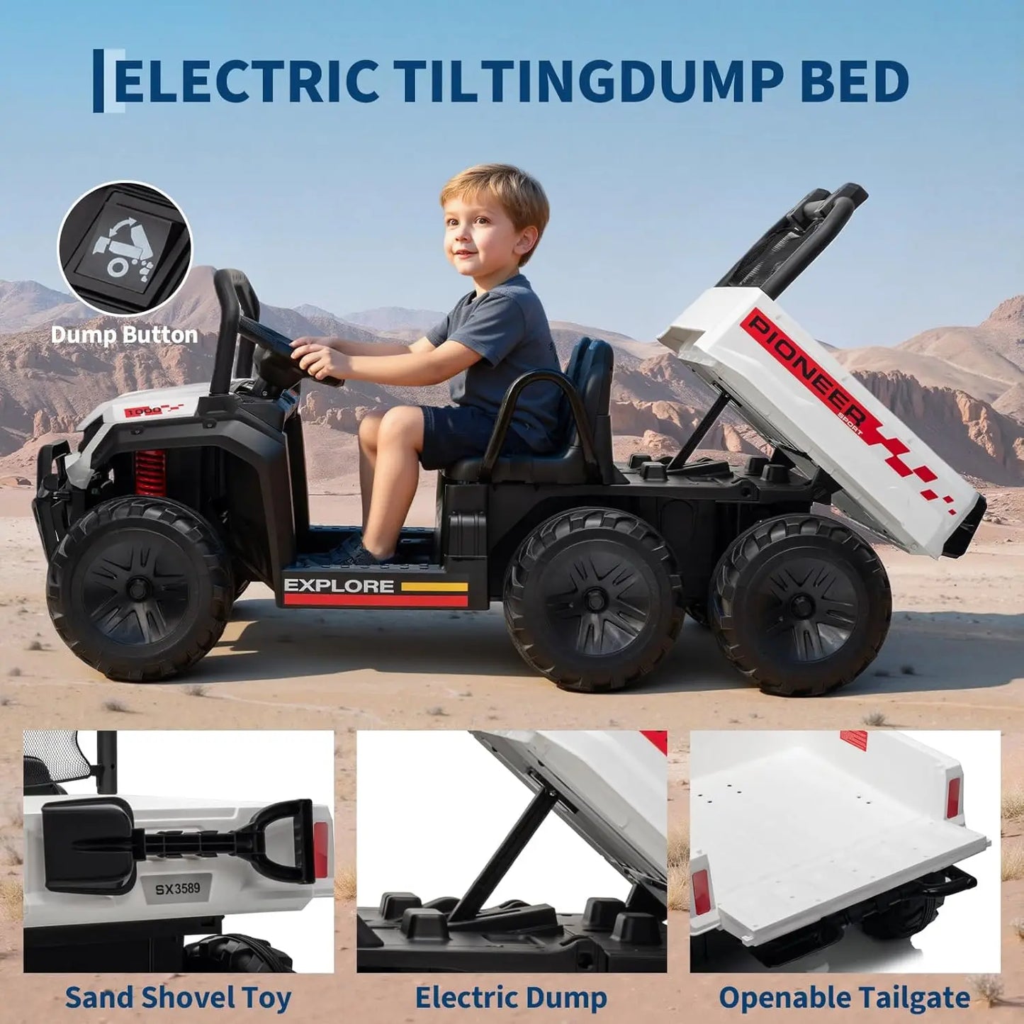 24V 4WD Electric Dump Truck for Kids Boys Girls 2-Seater Ride-on Toy with Parent Remote Control,Music Player, Off-Road Vehicle