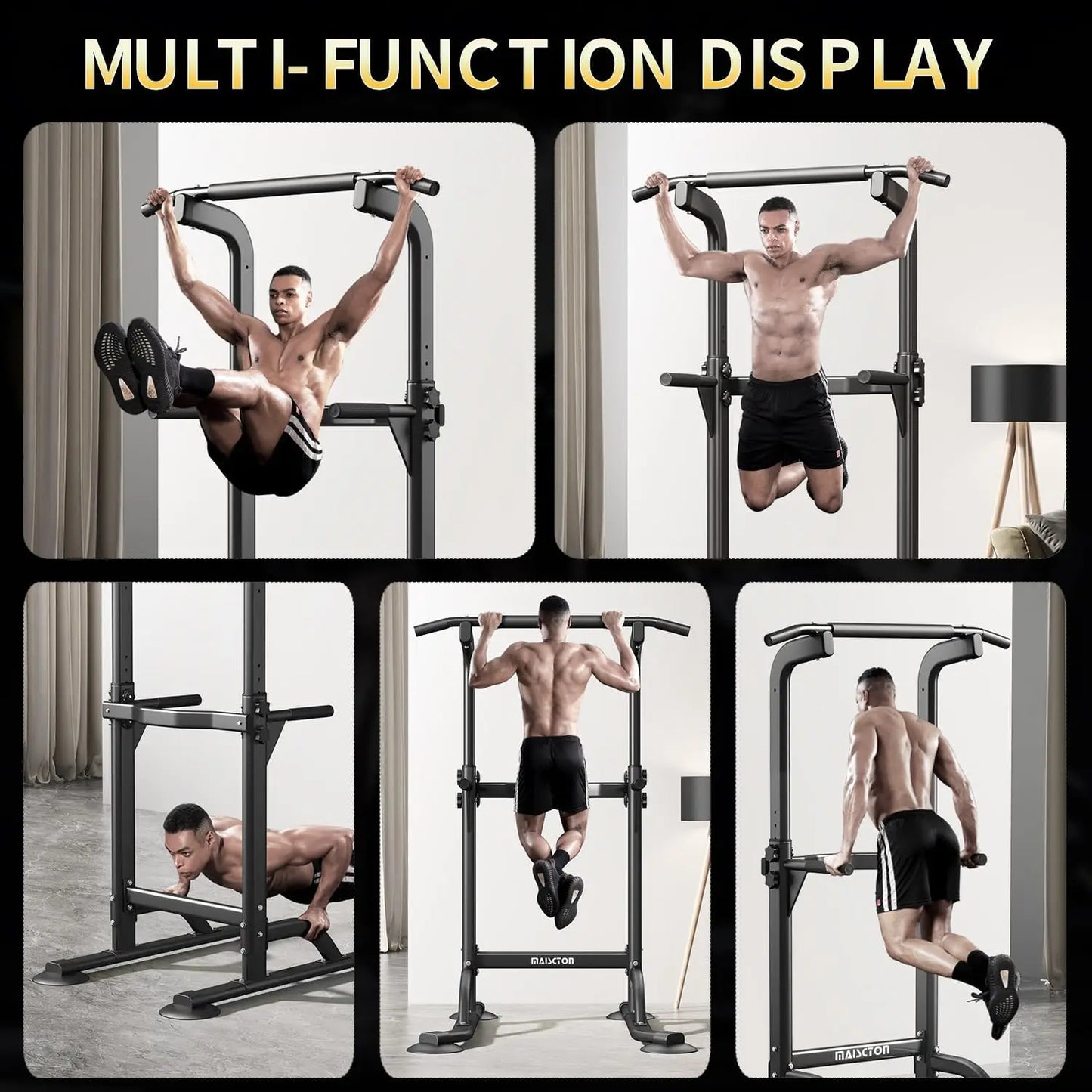 Adjustable Height Power Tower Pull Up Bar Dip Station Multi-Function Home Gym Strength Training Equipment
