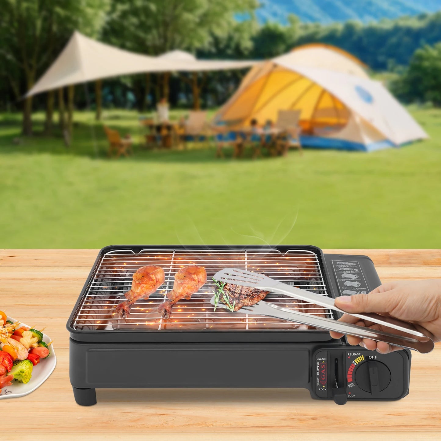 2.2KW Portable LPG/Butane Gas Grill Stove Outdoor Camping Stove Cooking BBQ Cooker Kit w/Carrying Case for Traveling Trekking RV