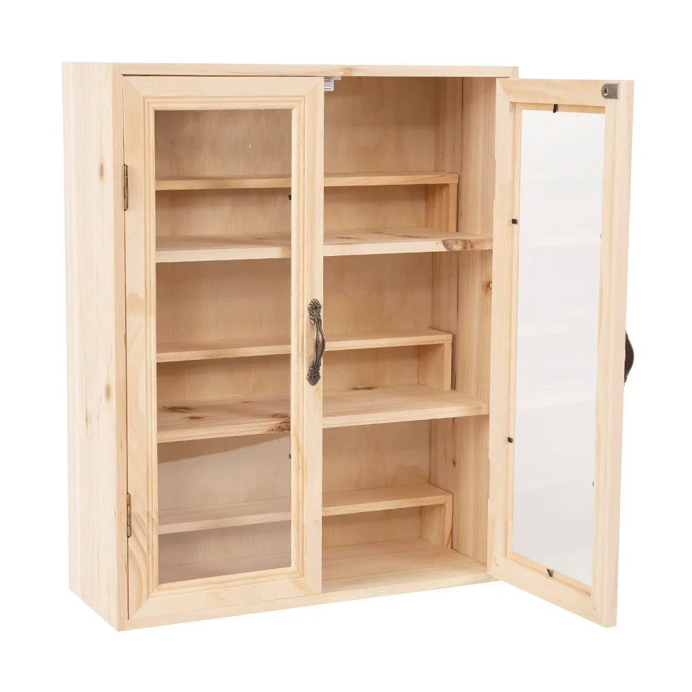 6 Layers Blind Box Display Rack Solid Wood Storage Cabinet with 3 Steps Dustproof Standing Double Door Display Cabinet