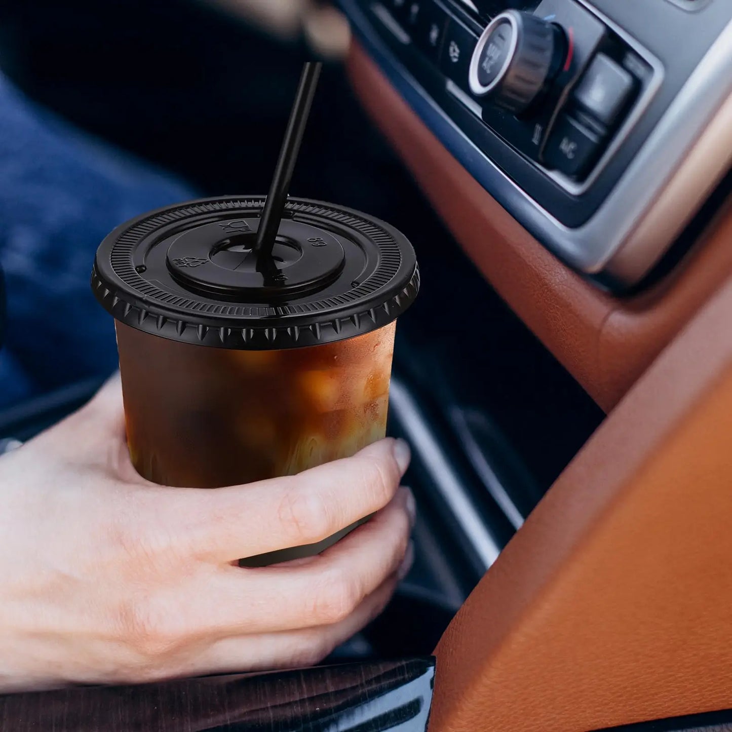 50 Sets of 16oz Black Transparent Cups with Lids and Straws - Disposable Cold Drink Cups for Iced Coffee, Milk Tea, Smoothies, and Party Events