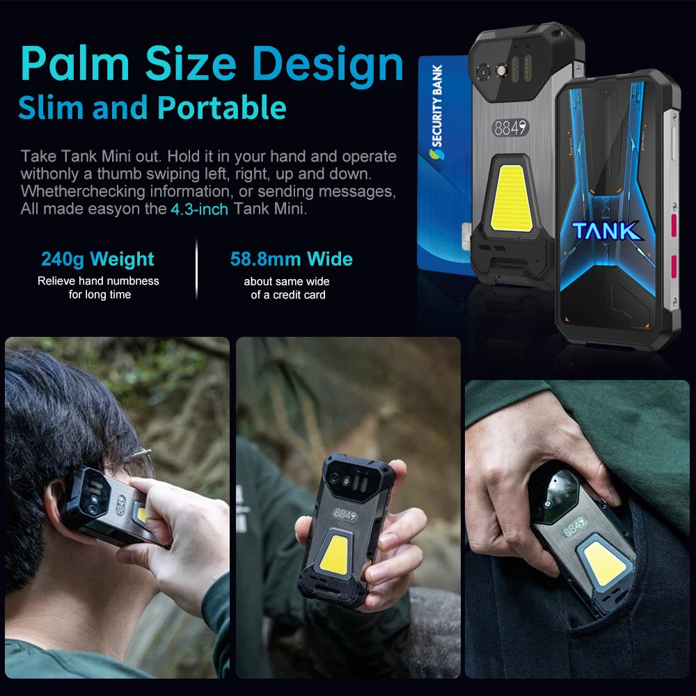 8849 Tank Mini Rugged Smartphone  4.3 inch 100MP Camera 256GB 16GB 5800mAh Android 13 CellphoneWaterproof Mobile Phone