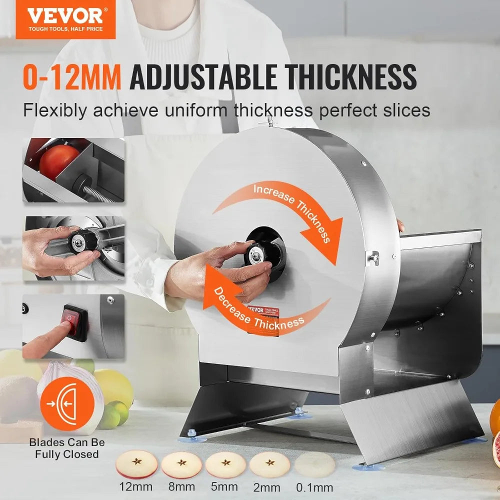 Electric Vegetable Slicer, 0-0.5/0-12mm Thickness Adjustable Commercial Slicer Machine, Convertible to Manual, Stainless S