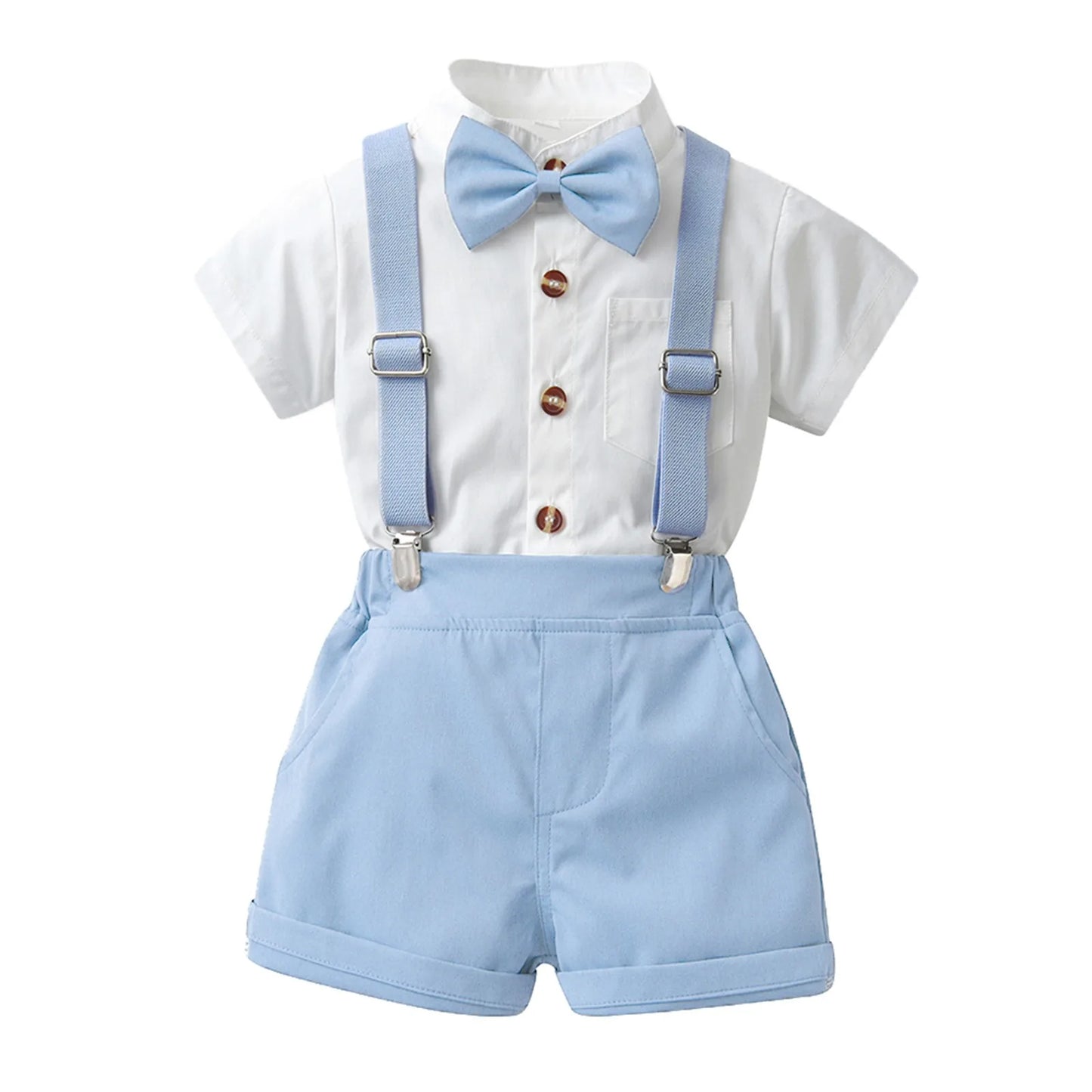 Toddler Boys Short Sleeve Shirt Tops Shorts Sets Tie Child Kids Gentleman Outfits Strap Jumpsuits Outfits Tracksuits 아동 상하복 세트