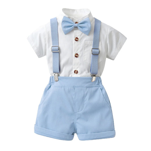 Toddler Boys Short Sleeve Shirt Tops Shorts Sets Tie Child Kids Gentleman Outfits Strap Jumpsuits Outfits Tracksuits 아동 상하복 세트