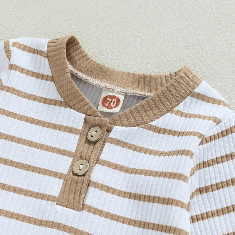 2023-06-29 Lioraitiin 0-24M Infant Baby Boy 2Pcs Fall Outfits Long Sleeve Striped Print Romper Pants Set Infant Warm Clothes