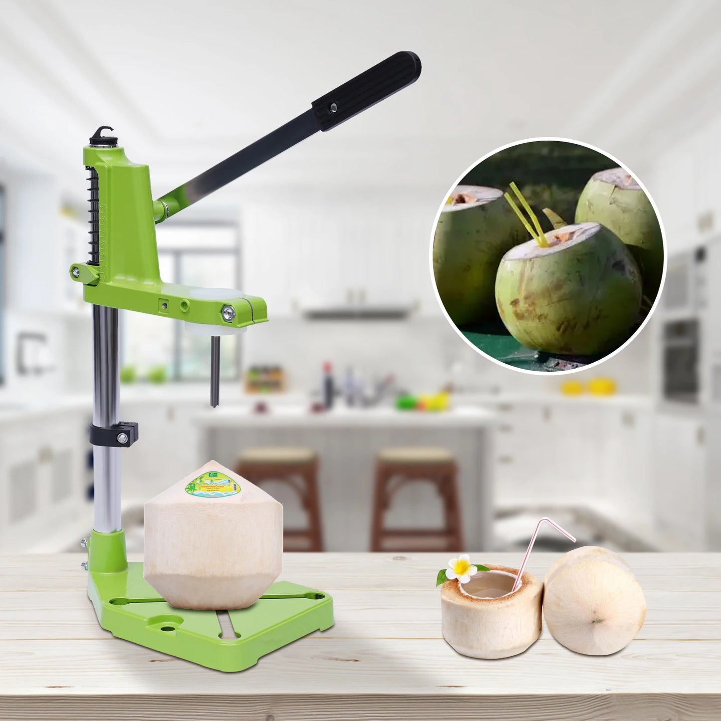 22*40cm Green Coconut Opening Tool Manual Coconut Opener for Homes Restaurants Shops, Supermarkets Fruit Shops