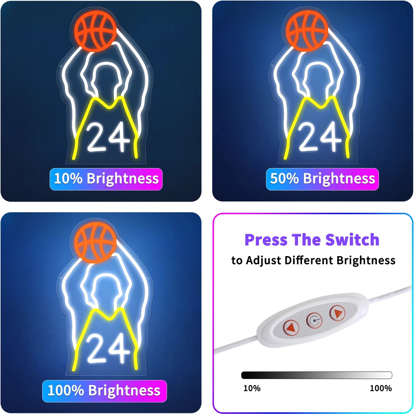 Neon Sign,Dimmable LED Neon Sign for Wall Decoration, Powered by USB Neon Sign, Sports Basketball Sign