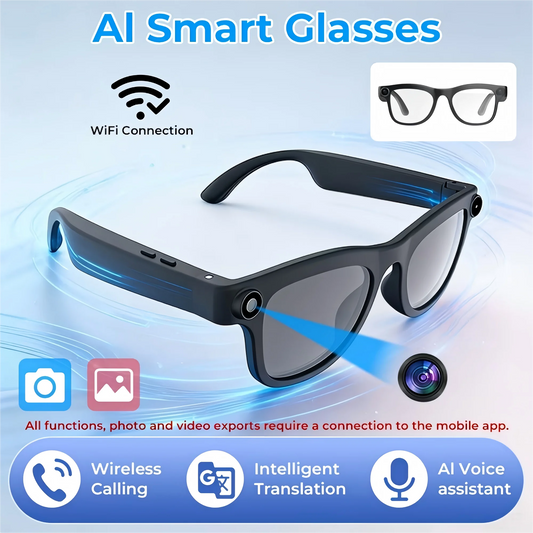 New Smart Camera Glasses, Fashionable Video Eyewear, TR Flexible Material, Dual Microphone Noise Reduction, Real-time App Transl