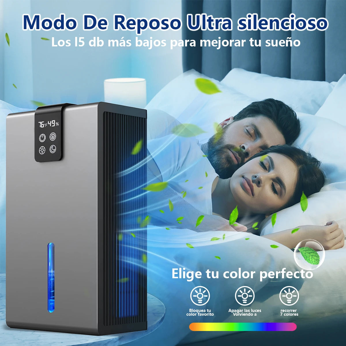 Home dehumidifier, suitable for a 950 sq ft bathroom, silent operation, humidity monitoring, automatic shut-off, and RV-specific.