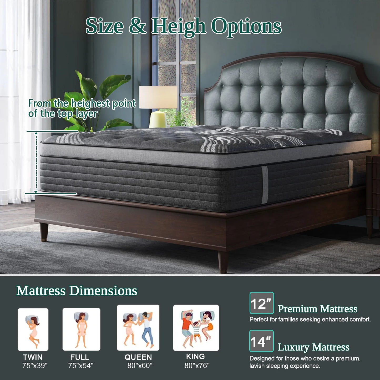 12" Twin Full King Queen Size Mattress in a Box Hybrid Spring Memory Foam,Euro Top Mattresses Medium Firm for Motion Isolat