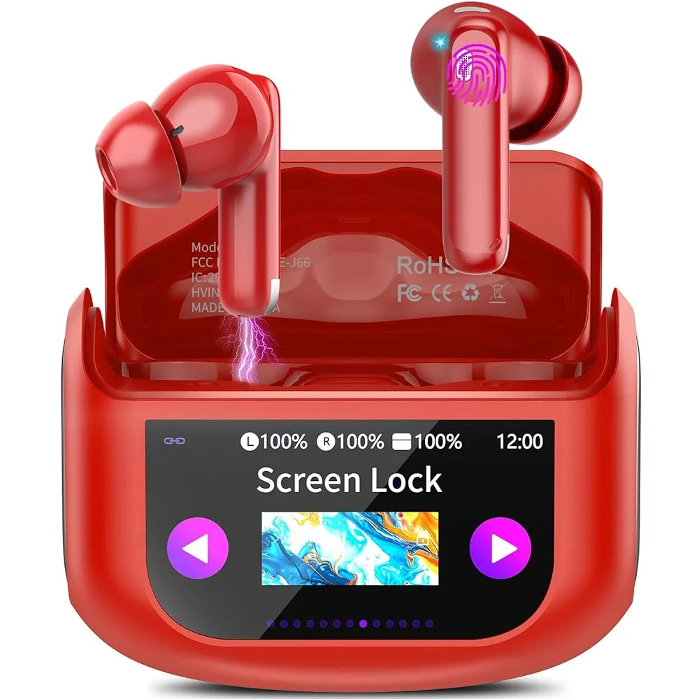 【2026 NEW】Touch Screen Earbuds 45dB ANC ENC Bluetooth 5.4 48H Battery 14.2mm Driver 5 EQ Modes IPX7 Waterproof Transparency Mode Wireless Earphones with Smart Display Case.