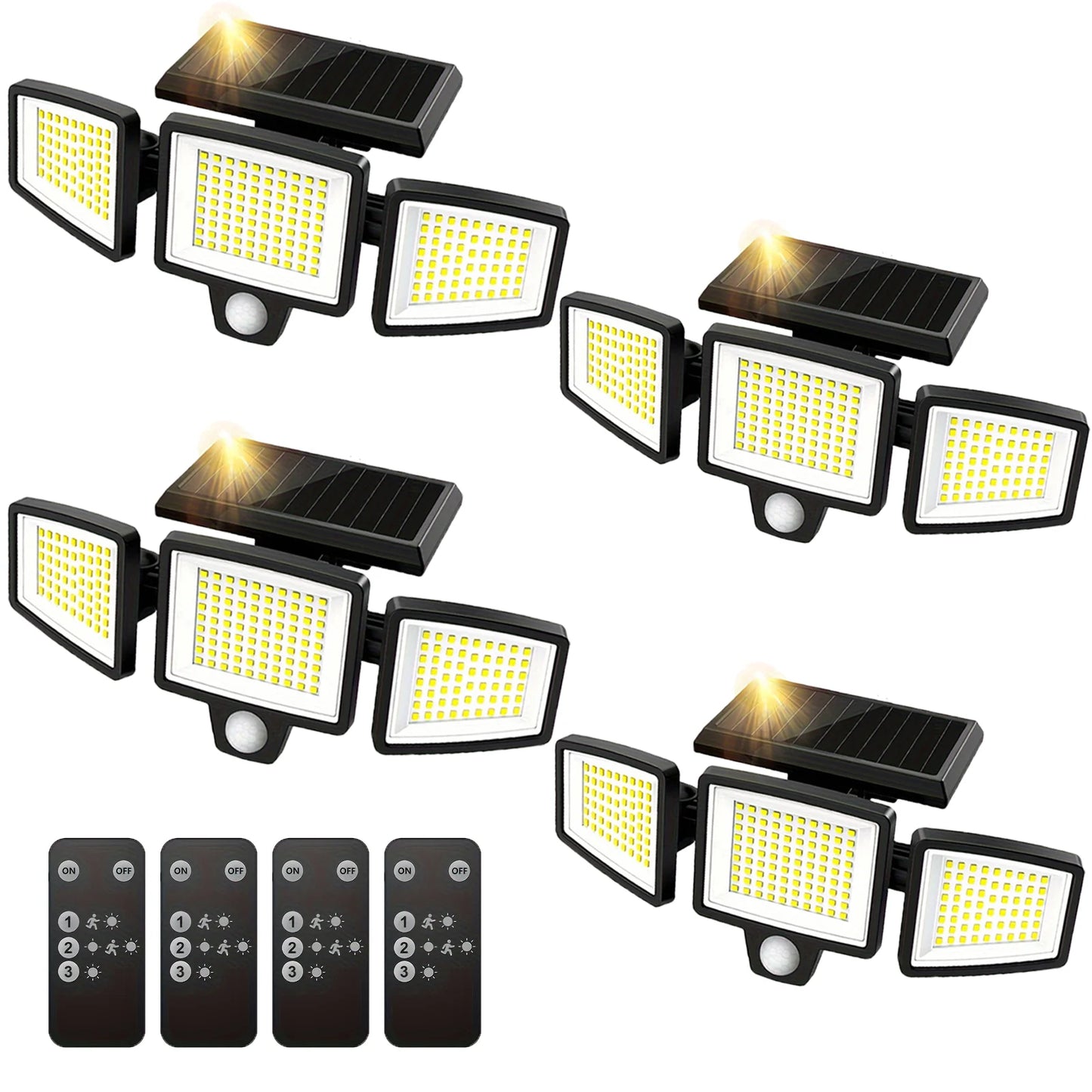 (1/2/3 Pack) 3-Head Solar Outdoor Light, Motion Sensor Security Light with Wireless Remote Control