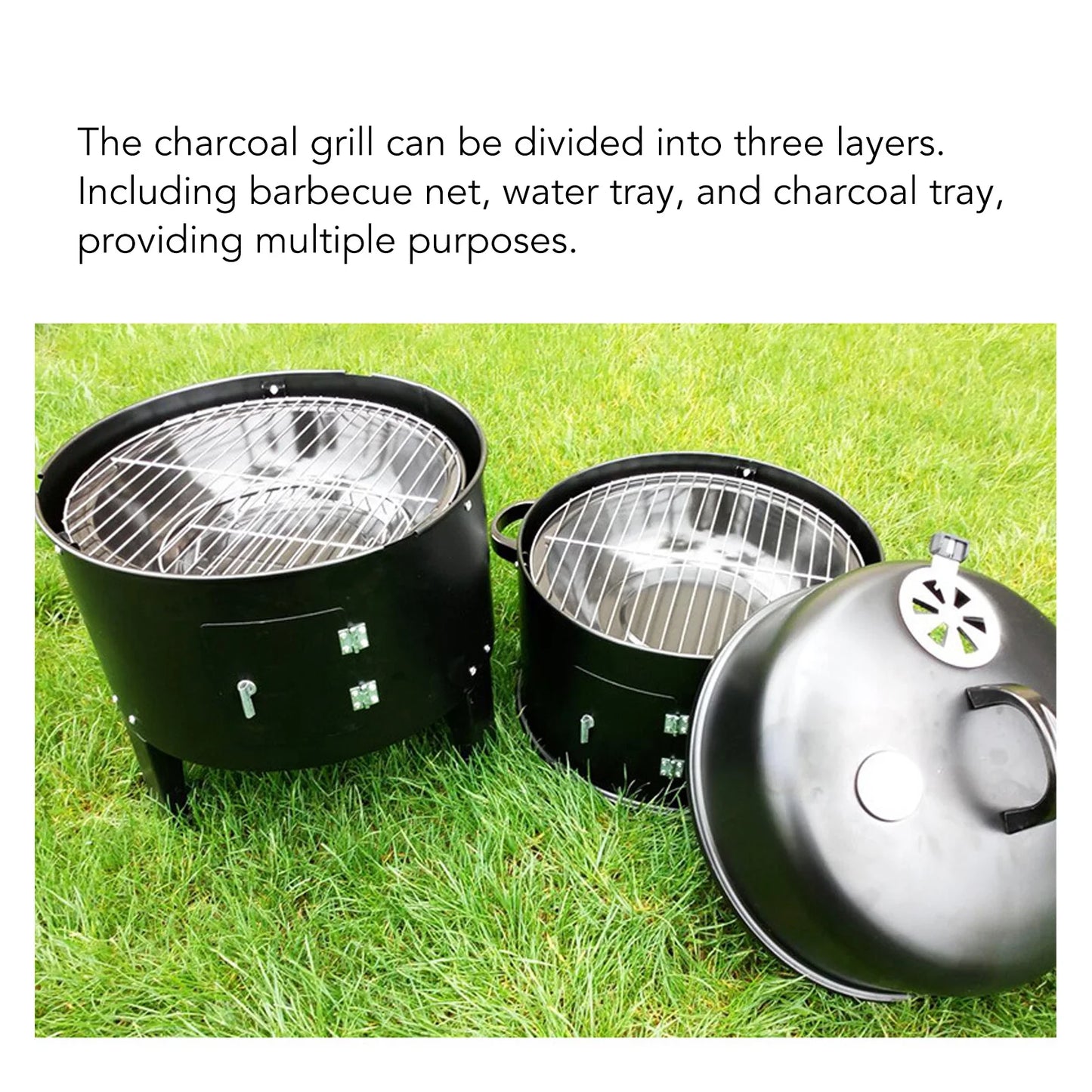 Grill Smoker Smoking Grill Vertical Charcoal Smoker 3 in 1 3 Layer Grill Barbecue Smoker BBQ Grill with Thermometer for Cooking