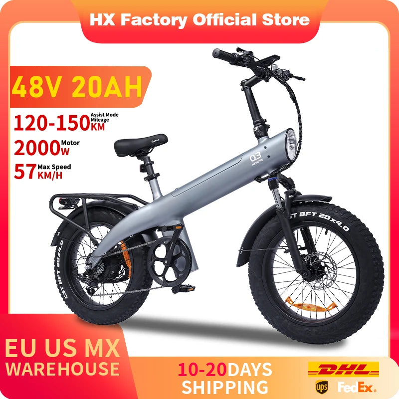 HX Q3 e bike 2000W 48V 20AH Adult electric bikes City Ebike 20Inch Tire Off-Road fat Mountain Electric bicycles E bicycle