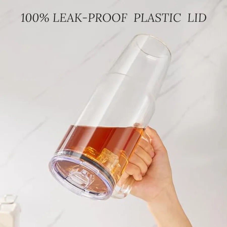 40 oz Glass Cups with Lids and Straws 2 Pack Large Glass Tumbler with Handle Borosilicate Ice Coffee Cups, with Bamboo Lid and