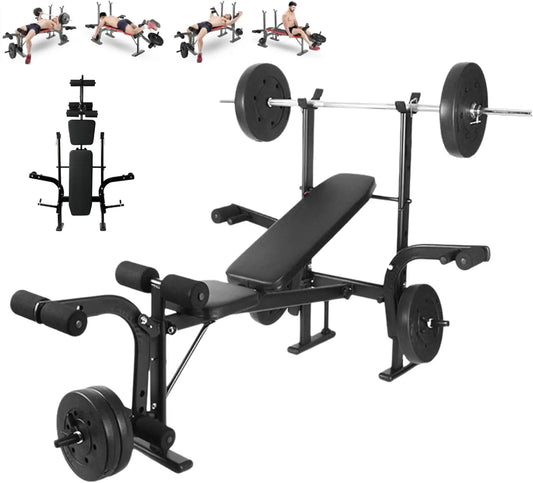 Standard Weight Bench 800LBS Capacity Home Gym Equipment with Preacher Curl Pad Leg Developer Barbell Rack Adjustable Strength T