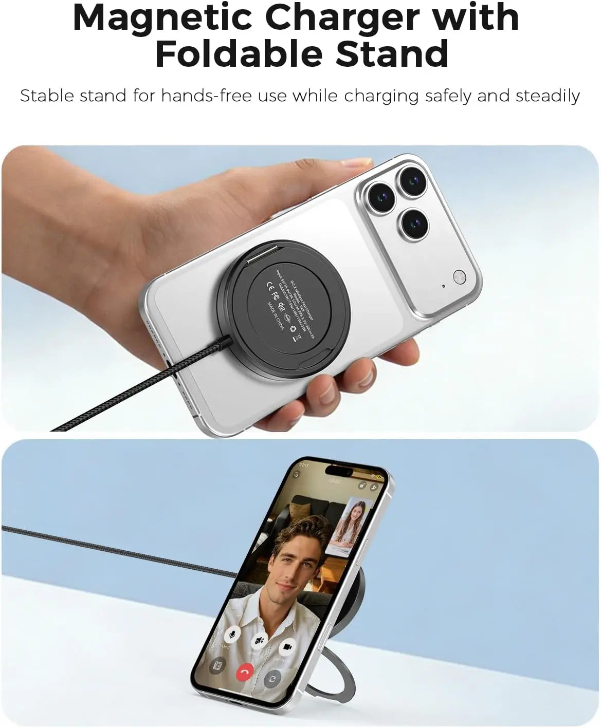 25W Magnetic Wireless Charger, Qi2.2 Fast Charging Pads with Kickstand, MagSafe Compatible for iPhone 17/16/15/14 Series & AirPods, Samsung S26/S25, Google Pixel, 2 Pack
