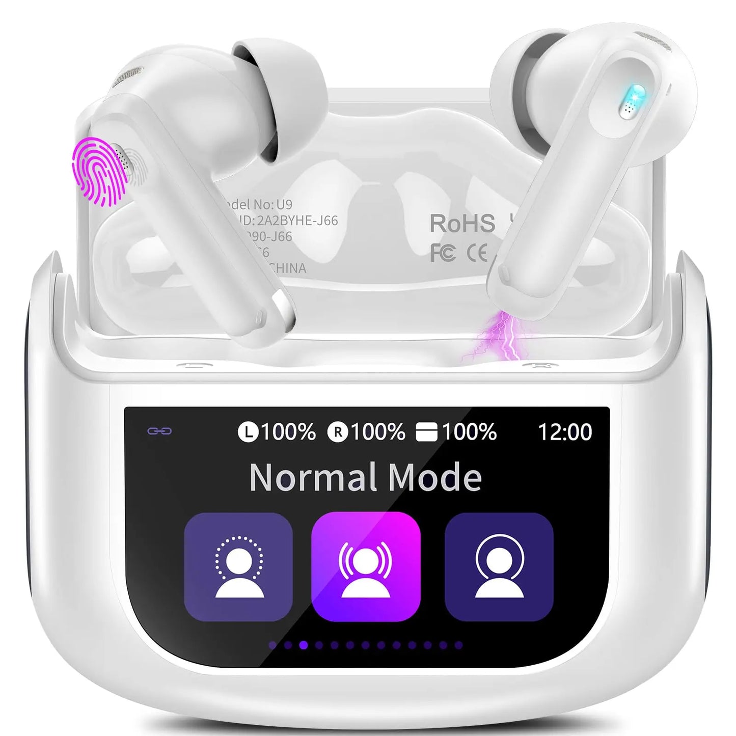 【2026 NEW】Touch Screen Earbuds 45dB ANC ENC Bluetooth 5.4 48H Battery 14.2mm Driver 5 EQ Modes IPX7 Waterproof Transparency Mode Wireless Earphones with Smart Display Case.