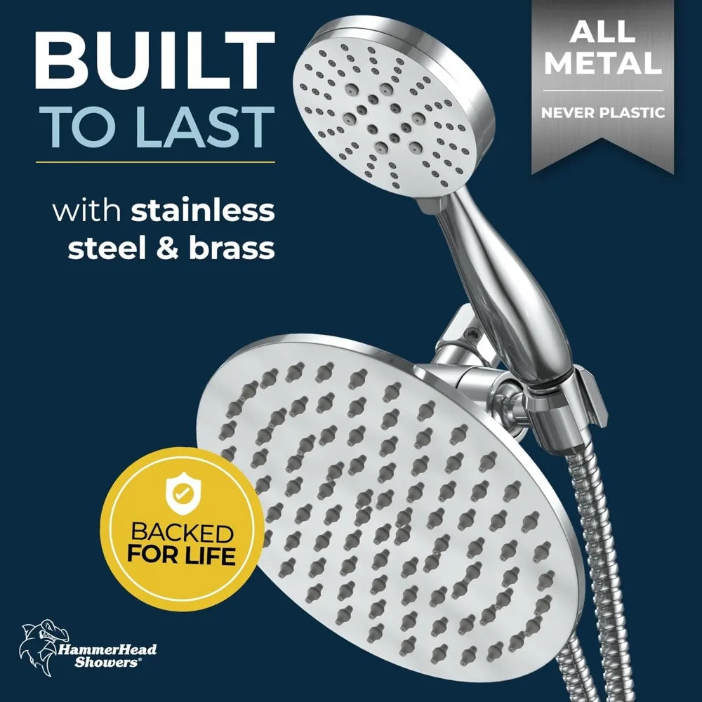 Dual Shower Head System with 8-Inch Rainfall and 3-Function Handheld, Chrome Finish, 2.5 GPM