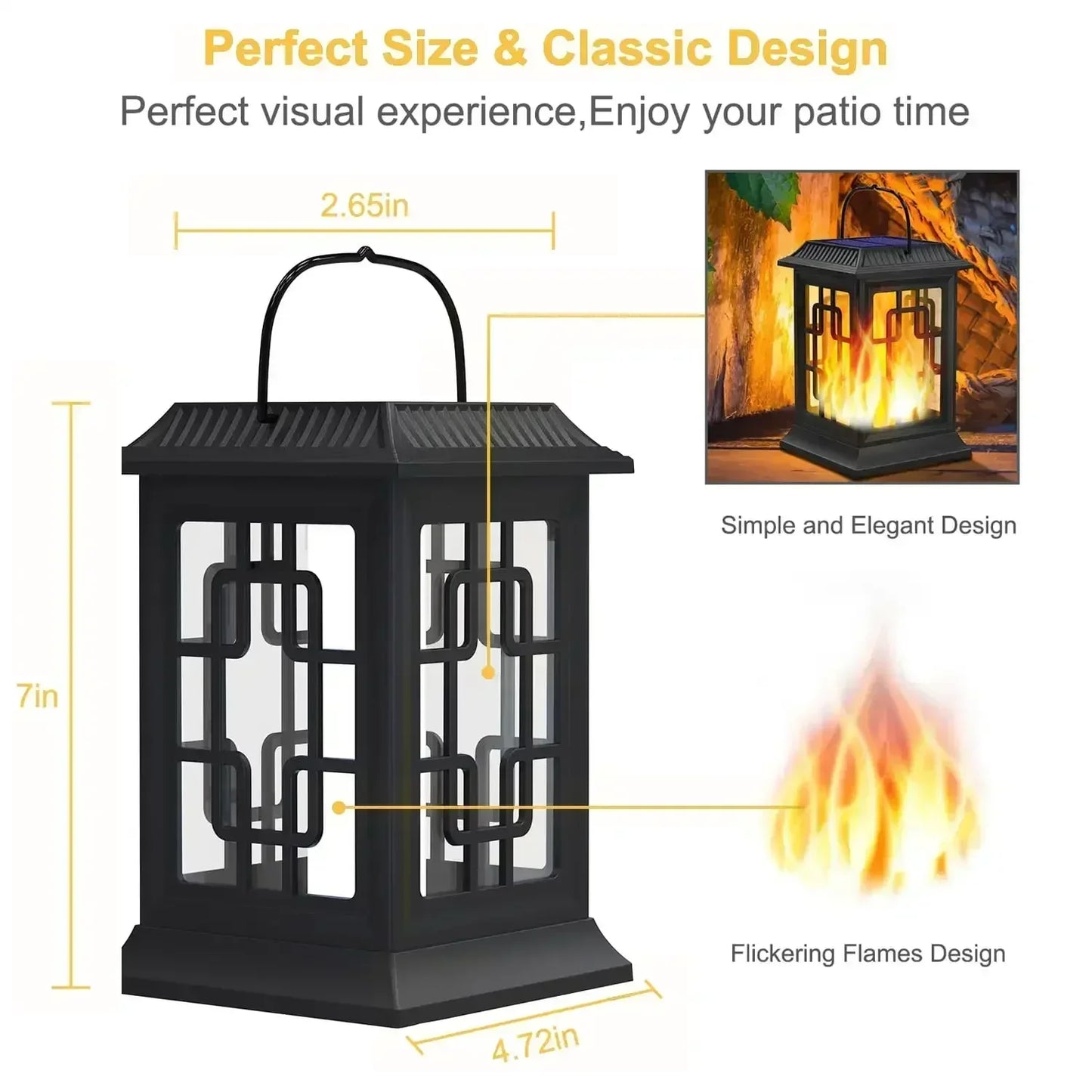 IP65 Waterproof Hanging Solar Light, Garden Solar Flame Light LED Lantern Light for Patio, Pathway, Deck, Yard (2 Pack)